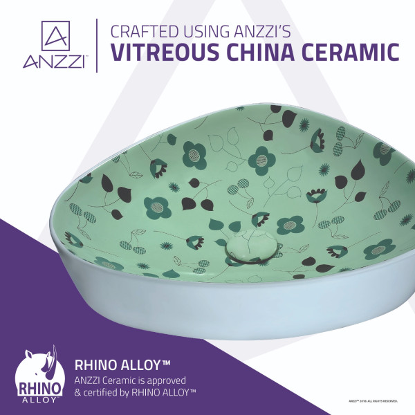 ANZZI LS-AZ262 Franco Series Ceramic Vessel Sink In Floral Mint Green