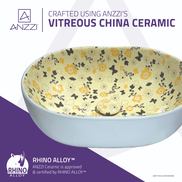 ANZZI LS-AZ264 Franco Series Ceramic Vessel Sink In Floral Lemon Yellow