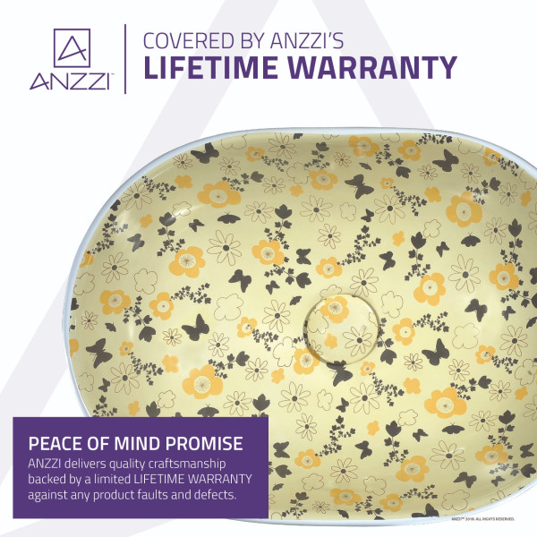 ANZZI LS-AZ264 Franco Series Ceramic Vessel Sink In Floral Lemon Yellow