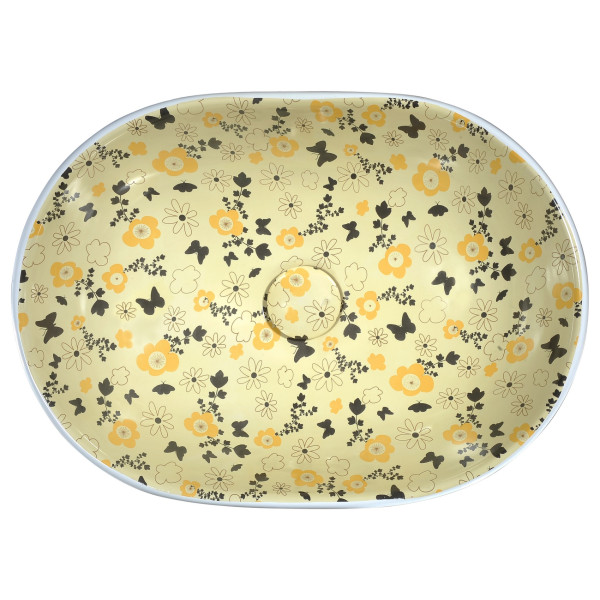 ANZZI LS-AZ264 Franco Series Ceramic Vessel Sink In Floral Lemon Yellow