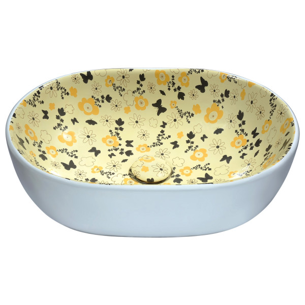 ANZZI LS-AZ264 Franco Series Ceramic Vessel Sink In Floral Lemon Yellow