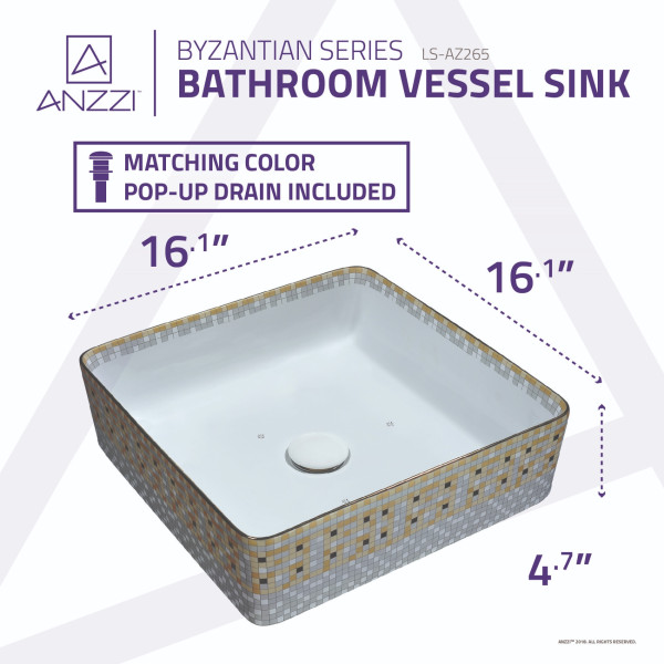 ANZZI LS-AZ265 Byzantian Series Ceramic Vessel Sink In Mosaic Gold