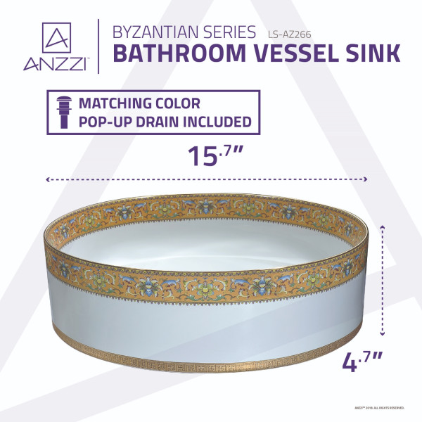 ANZZI LS-AZ266 Byzantian Series Ceramic Vessel Sink In Mosaic Gold