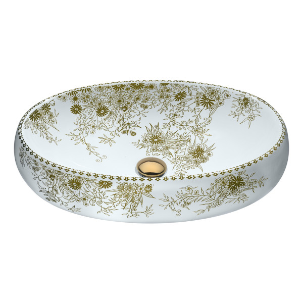 ANZZI LS-AZ267 Breeze Vitreous China Ceramic Vessel Sink In Floral Gold