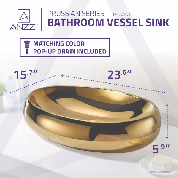 ANZZI LS-AZ270 Prussian Series Vitreous China Ceramic Vessel Sink In Gold