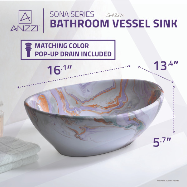 ANZZI LS-AZ274 Sona Vitreous China Ceramic Vessel Sink In Marbled Adobe