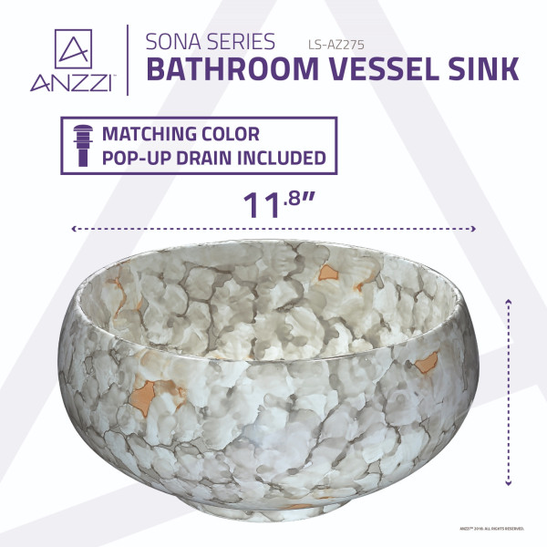 ANZZI LS-AZ275 Sona Vitreous China Ceramic Vessel Sink In Marbled Adobe