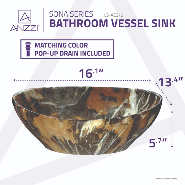 ANZZI LS-AZ279 Sona Vitreous China Ceramic Vessel Sink In Marbled Adobe