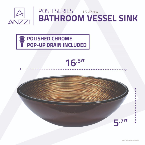 ANZZI LS-AZ284 Posh Series Deco-Glass Vessel Sink In Radial Umber