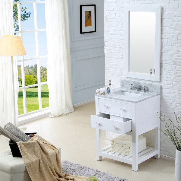 Water Creation Madalyn24WF 24" Solid White Single Sink Vanity And Faucet