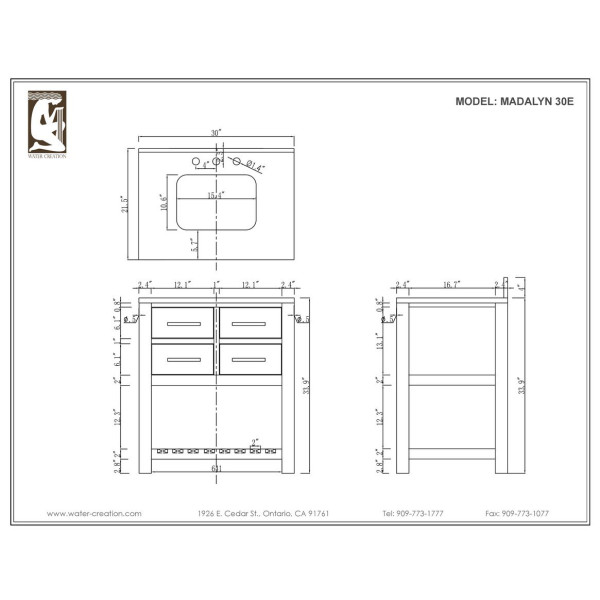 Water Creation Madalyn30 30” Solid Wood Single Sink Bathroom Vanity