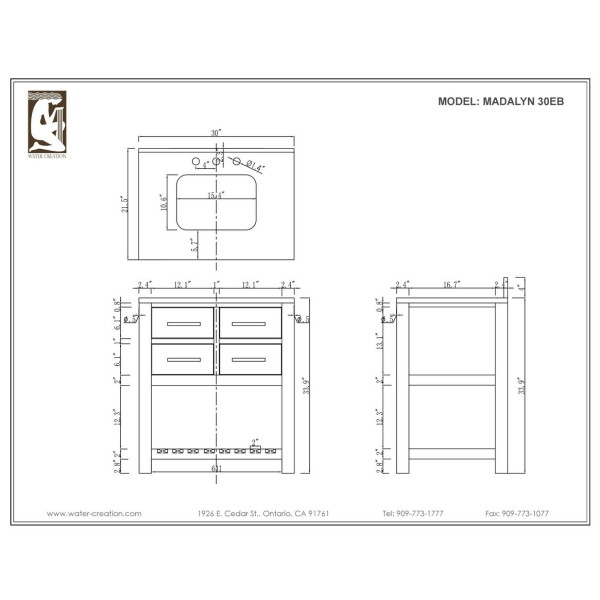 Water Creation Madalyn30.B 30” Single Bathroom Vanity With Matching Mirror