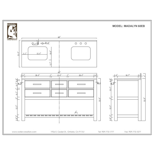 Water Creation Madalyn60.B 60” Double Bathroom Vanity With Matching Mirror