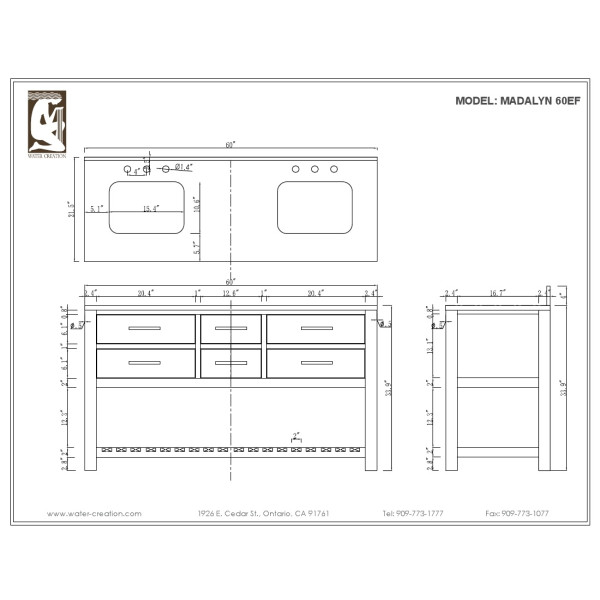 Water Creation Madalyn60EF Espresso Double Sink Bathroom Vanity And Faucet