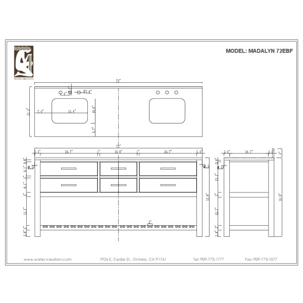 Water Creation Madalyn72EBF Espresso Double Sink Vanity W/ Mirror & Faucet