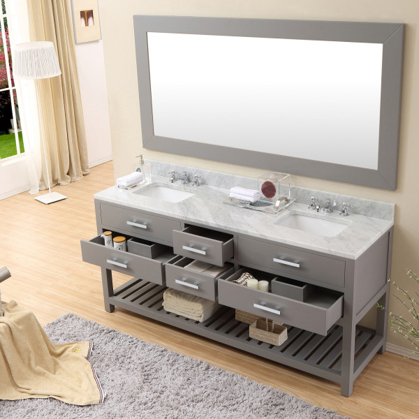 Water Creation Madalyn72GBF Grey Double Sink Vanity with Mirror And Faucet