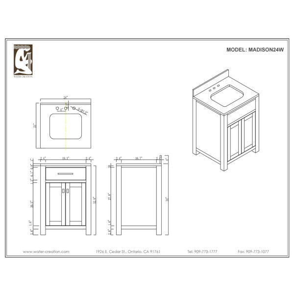 Water Creation Madison24E 24” Espresso Single Sink Bathroom Vanity
