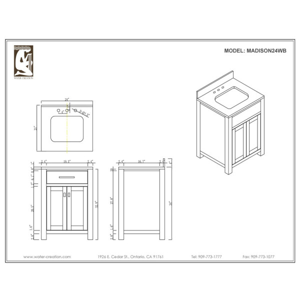 Water Creation Madison24EB 24” Espresso Single Sink Bath Vanity With Mirror