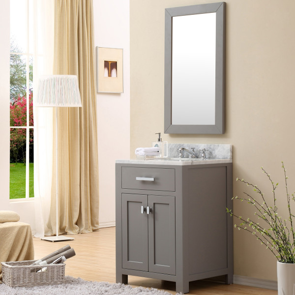Water Creation Madison24GBF Grey Single Sink Vanity With Mirror And Faucet