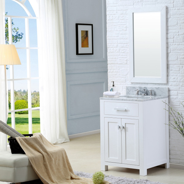 Water Creation Madison24WBF Single Vanity With Mirror And Faucet In White