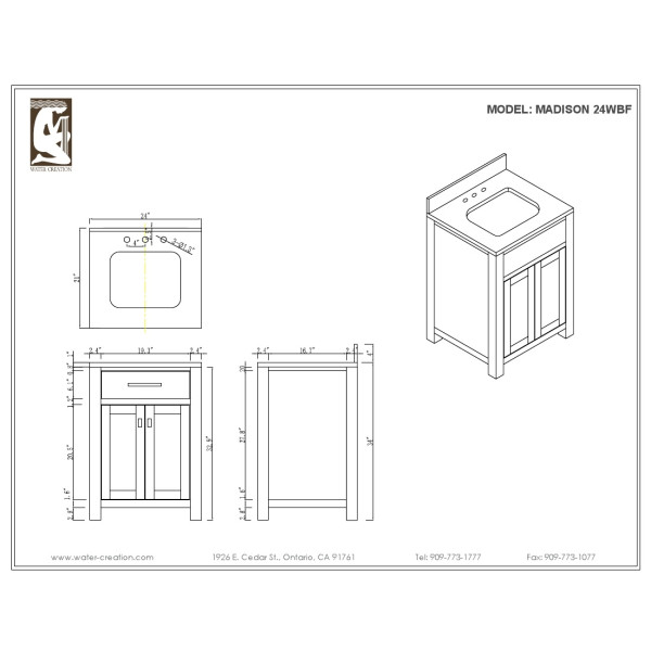 Water Creation Madison24WBF Single Vanity With Mirror And Faucet In White