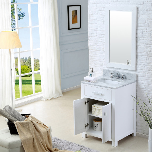 Water Creation Madison24WF 24" Solid White Single Sink Vanity And Faucet