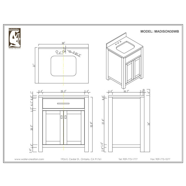 Water Creation Madison30EB 30” Espresso Single Sink Bath Vanity With Mirror