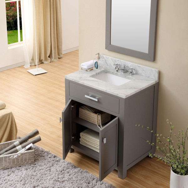 Water Creation Madison30GBF 30" Grey Vanity With Mirror And Faucet Included