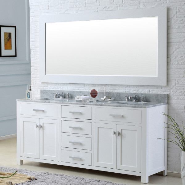 Water Creation Madison60WF 60" Solid White Double Sink Vanity with Faucet