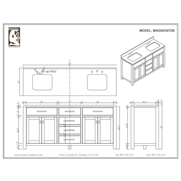 Water Creation Madison72E 72” Espresso Double Sink Bathroom Vanity
