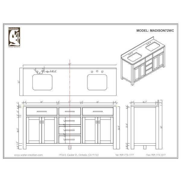 Water Creation Madison72EC 72” Espresso Double Bath Vanity With 2 Mirrors