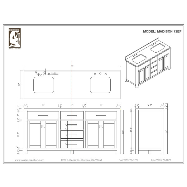Water Creation Madison72EF 72" Espresso Double Sink Bath Vanity with Faucet
