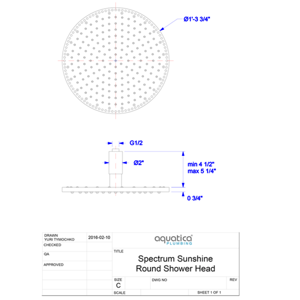 Aquatica MCRD-400 Sparkle Ceiling Mounted Bathroom Shower Head In Chrome