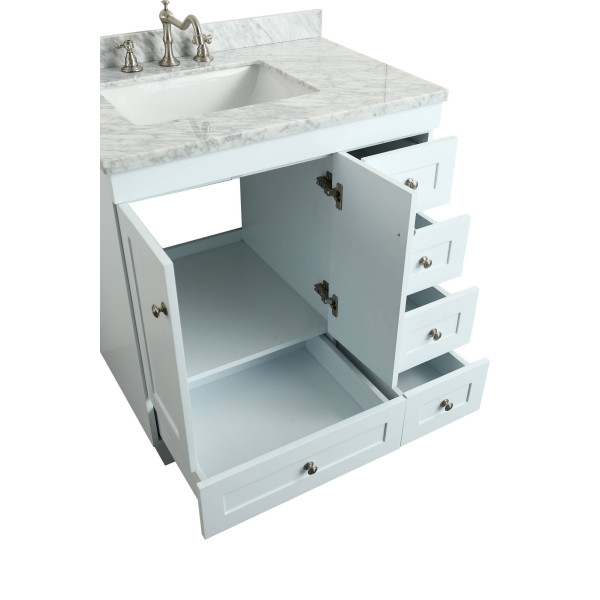 Eviva EVVN69-30 Acclaim C. 30 Inch Transitional Bathroom Vanity with White Carrera Marble Top