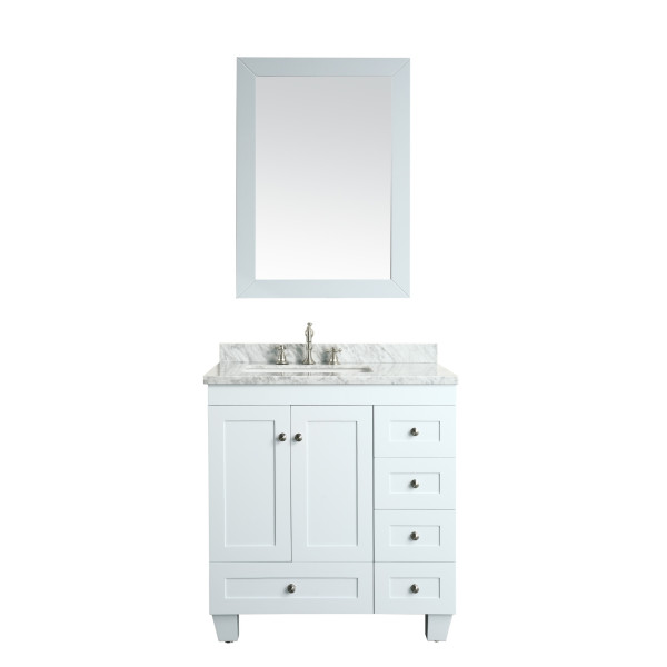 Eviva EVVN69-30 Acclaim C. 30 Inch Transitional Bathroom Vanity with White Carrera Marble Top