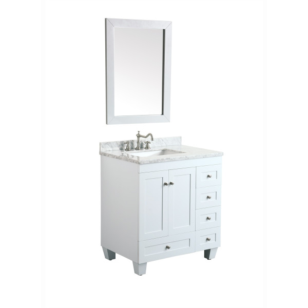 Eviva EVVN69-30 Acclaim C. 30 Inch Transitional Bathroom Vanity with White Carrera Marble Top