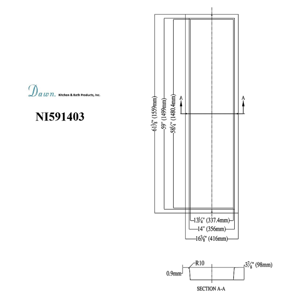 Dawn NI591403 Stainless Steel Shower Niche + One Stainless Steel Support Plate