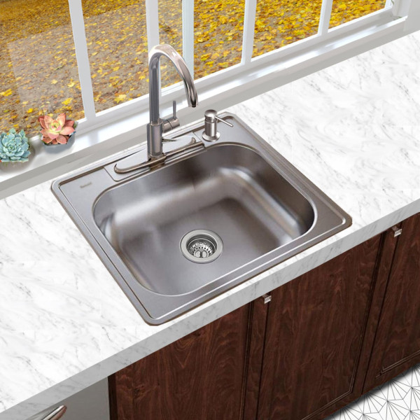 Nantucket NS2522-8 25" Single Self Rimming 18 Gauge Stainless  Drop Kitchen Sink