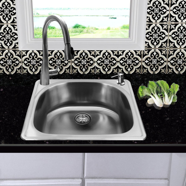 Nantucket NS2522 25" Stainless Steel D-Shaped Self Rimming Drop in Sink