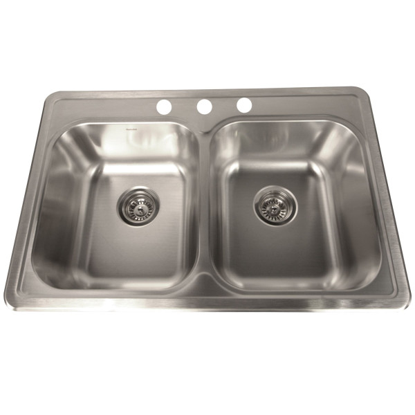 Nantucket NS3322-DE 33" Double Equal Self Rimming Stainless  Drop Kitchen Sink