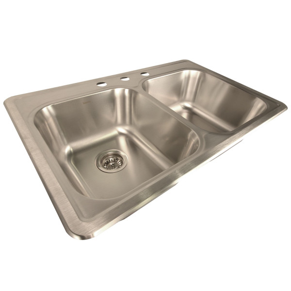 Nantucket NS3322-DE 33" Double Equal Self Rimming Stainless  Drop Kitchen Sink