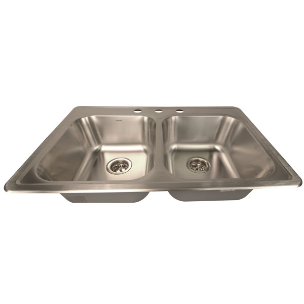 Nantucket NS3322-DE 33" Double Equal Self Rimming Stainless  Drop Kitchen Sink