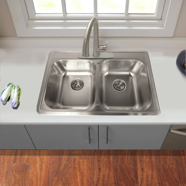 Nantucket NS3322-DE 33" Double Equal Self Rimming Stainless  Drop Kitchen Sink