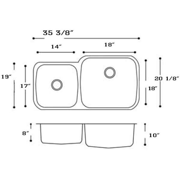 Nantucket NS3520-R-16 35 3/8" Stainless Steel Double Bowl  Kitchen Sink