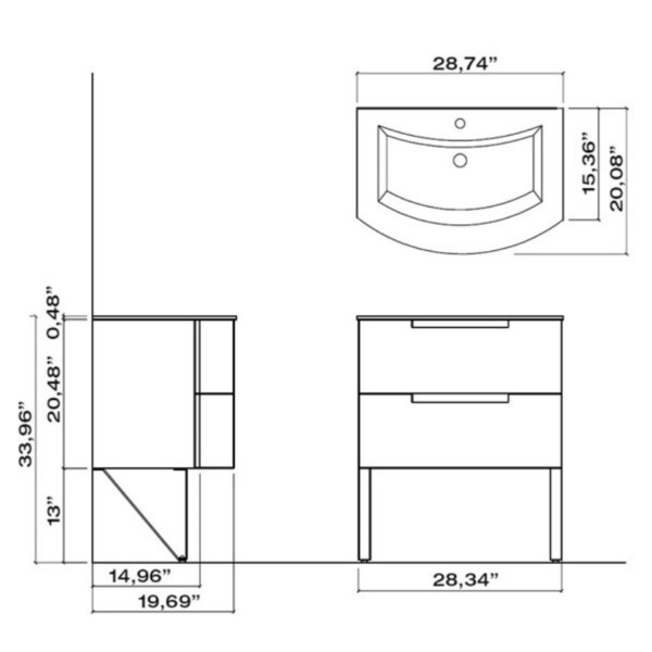 Latoscana OA29OPT1S Oasi 29" vanity in Sand With Tekorlux Sink Top