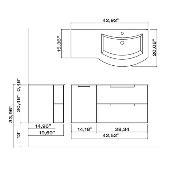  Latoscana OA53OPT3W Oasi 53 Inch Vanity With Left Side Cabinet In White