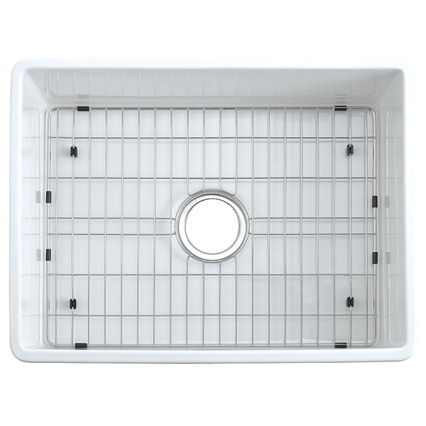 Empire OL24G Olde London Farmhouse Fireclay 24" Kitchen Sink in White with Grid and Strainer