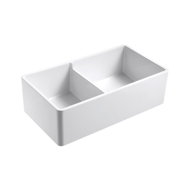Empire OL33D 33 inch Reversible Front Fireclay Double Bowl Farmhouse Kitchen Sink