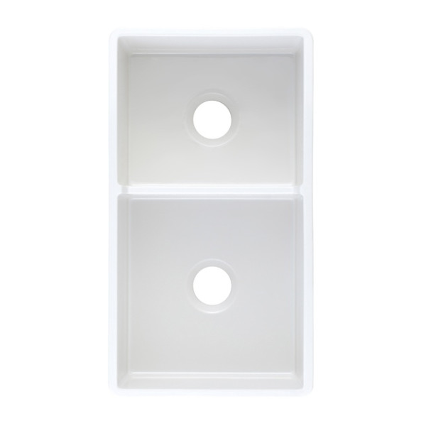 Empire OL33D 33 inch Reversible Front Fireclay Double Bowl Farmhouse Kitchen Sink