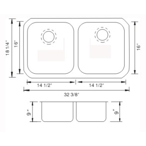 Lenova SS-CL-D1-16 Stainless Steel Sink 16 Gauge Equal Double Bowl